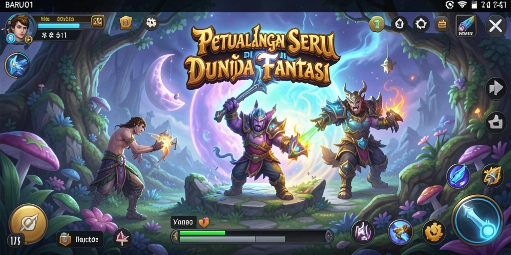Tangkapan layar menampilkan karakter utama BARU01 dalam petualangan penuh aksi.