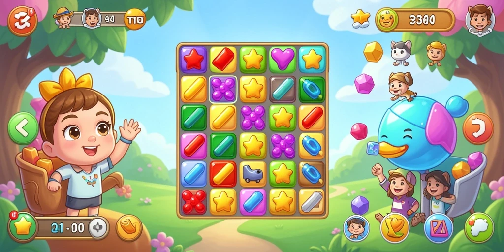 Gameplay seru N32 dengan permata berkilau di layar.